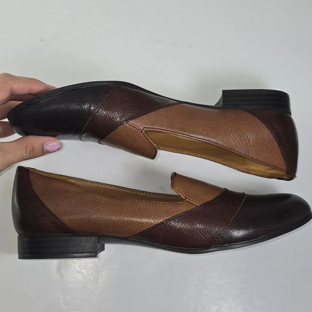 Naturalizer Coretta Women Brown Leather Block‎ Heel Loafer N5 Contour Size 9M